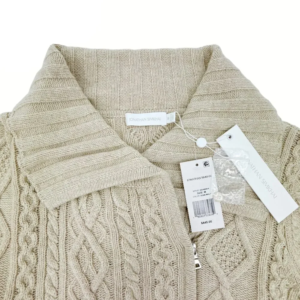 JONATHAN SIMKHAI Davina Patchwork Cardigan Jacket in Bone Multi M - Picture 6 of 12